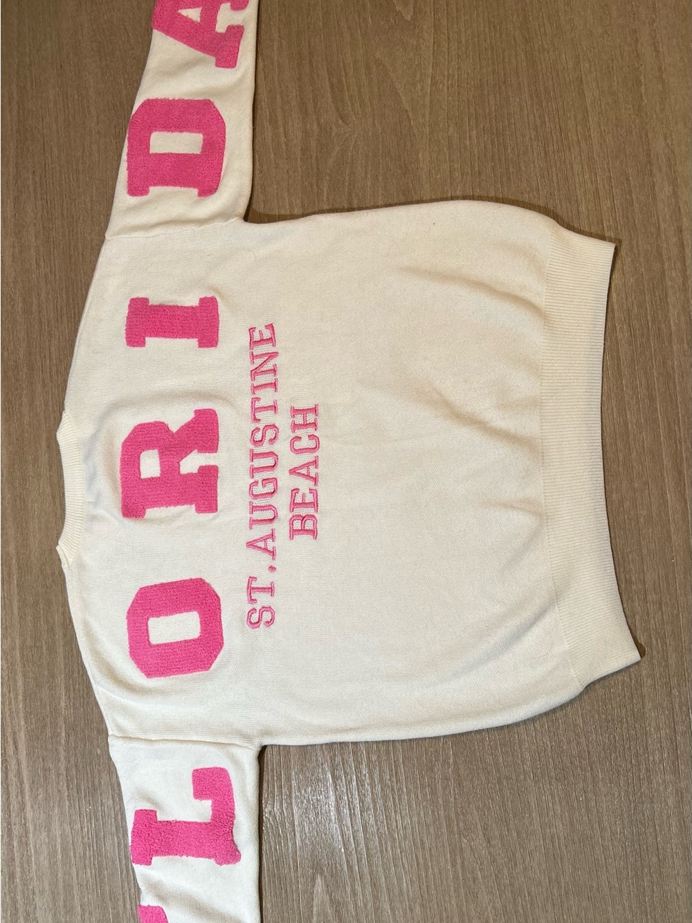 Paradise USA St Augustine Beach Sweater S/M Pink Varsity Letter Knit Coastal